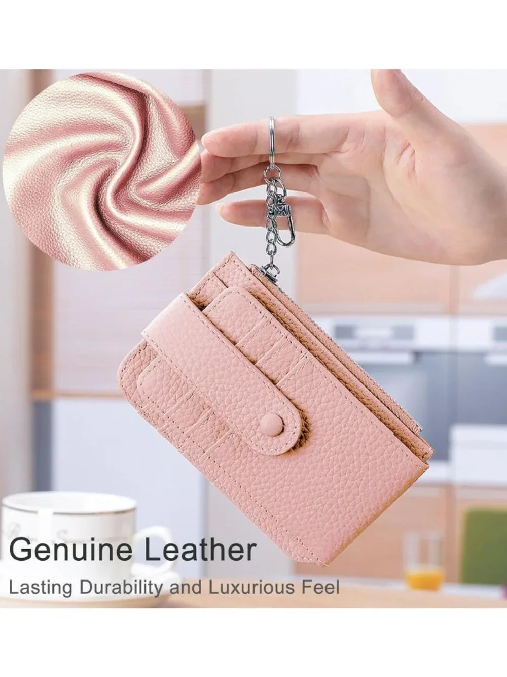 Chic Mini Leather Wallet for Women - 6 Card Slots, ID Window & Zipper Pocket